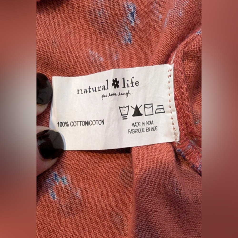 Natural Life 100% Cotton Georgia Shirt Dress Floral Coral Size Medium - Picture 7 of 11